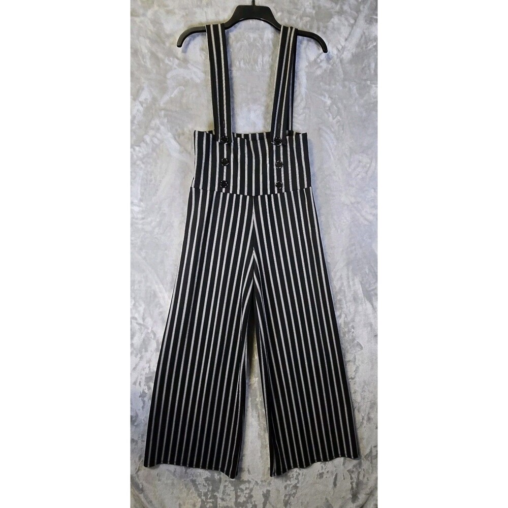 Vintage Vamp Overalls Jumper Womens M Black White Stripe High Waist Ex Wide Leg